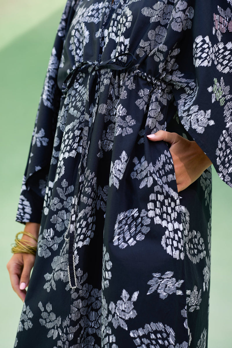 Black Floral Ikat Kaftan Dress cotton dress by World of SiSa in black for women Worldwide