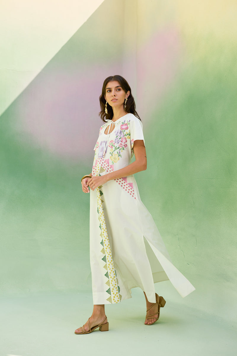 Ivory Floral Ikat Maxi Dress cotton dress by World of SiSa in ivory for women Worldwide