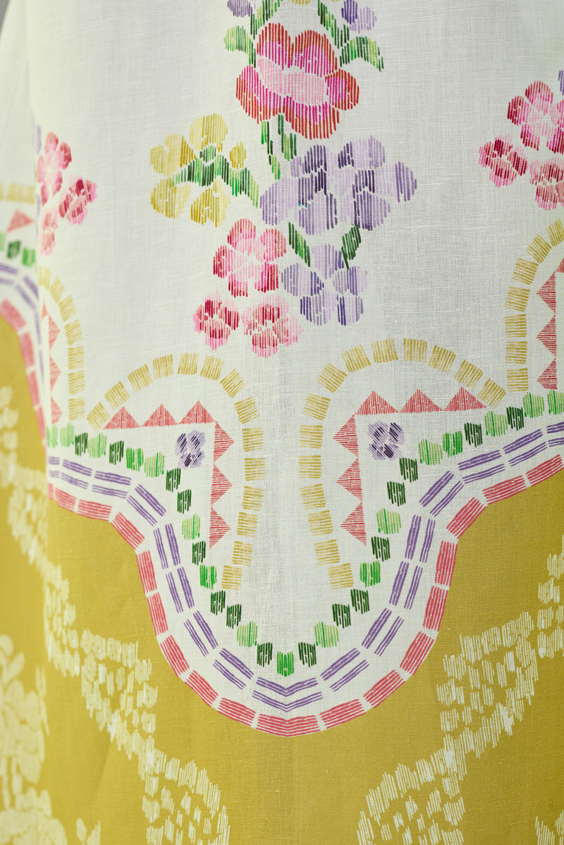 Ochre Floral Ikat Co-ord Set linen co-ord set by World of SiSa in musturd yellow for women Worldwide