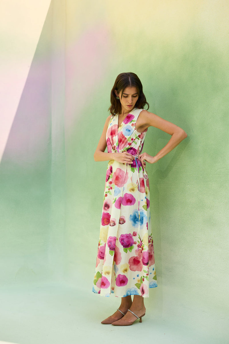 Californian Poppies Wrap Dress cotton, silk dress by World of SiSa in multi-color for women Worldwide