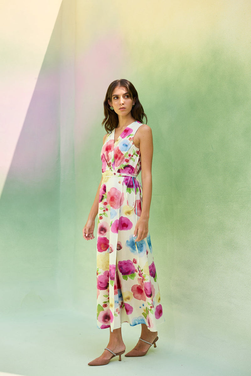 Californian Poppies Wrap Dress cotton, silk dress by World of SiSa in multi-color for women Worldwide