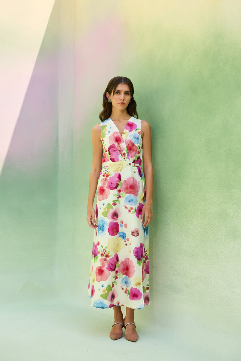 Californian Poppies Wrap Dress cotton, silk dress by World of SiSa in multi-color for women Worldwide