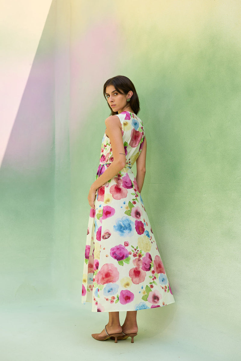 Californian Poppies Wrap Dress cotton, silk dress by World of SiSa in multi-color for women Worldwide