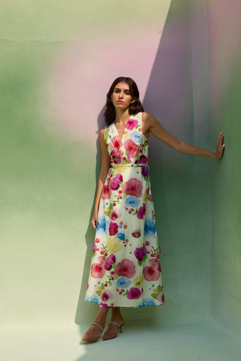 Californian Poppies Wrap Dress cotton, silk dress by World of SiSa in multi-color for women Worldwide