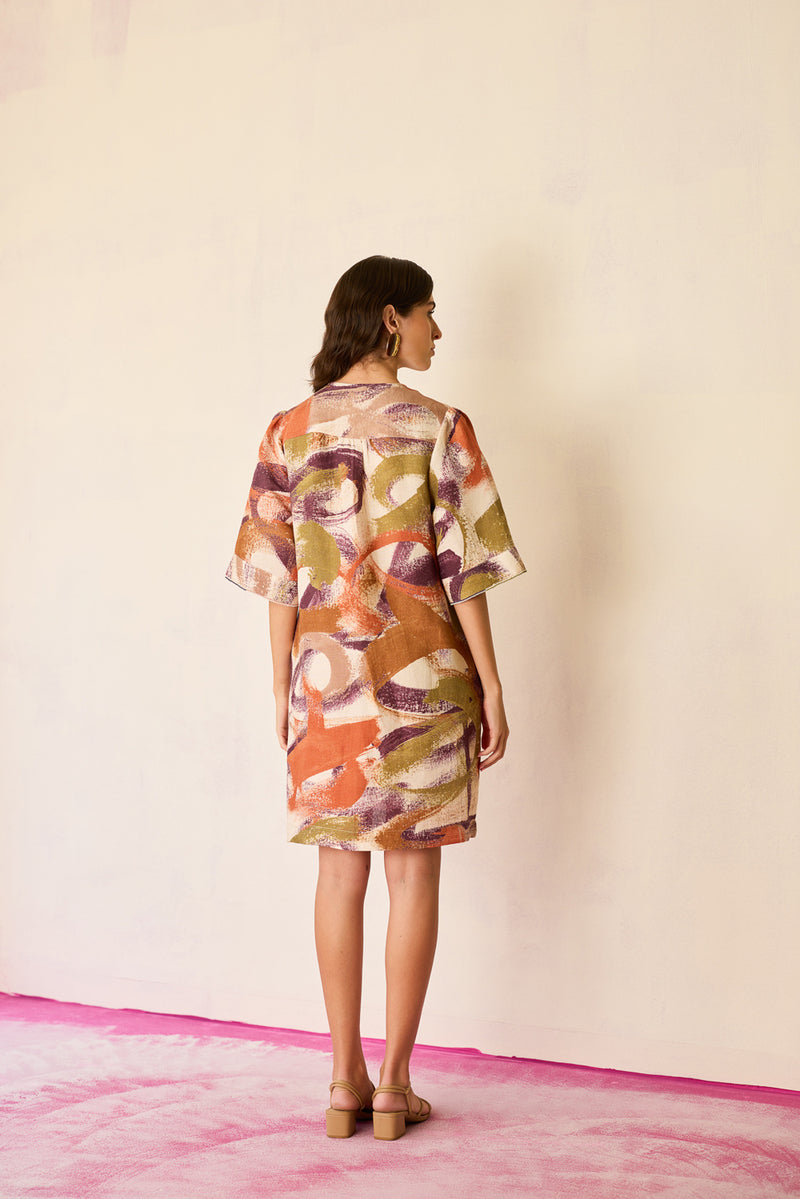 Brushstroke Mini Shift Dress linen dress by World of SiSa in multi-color for women Worldwide