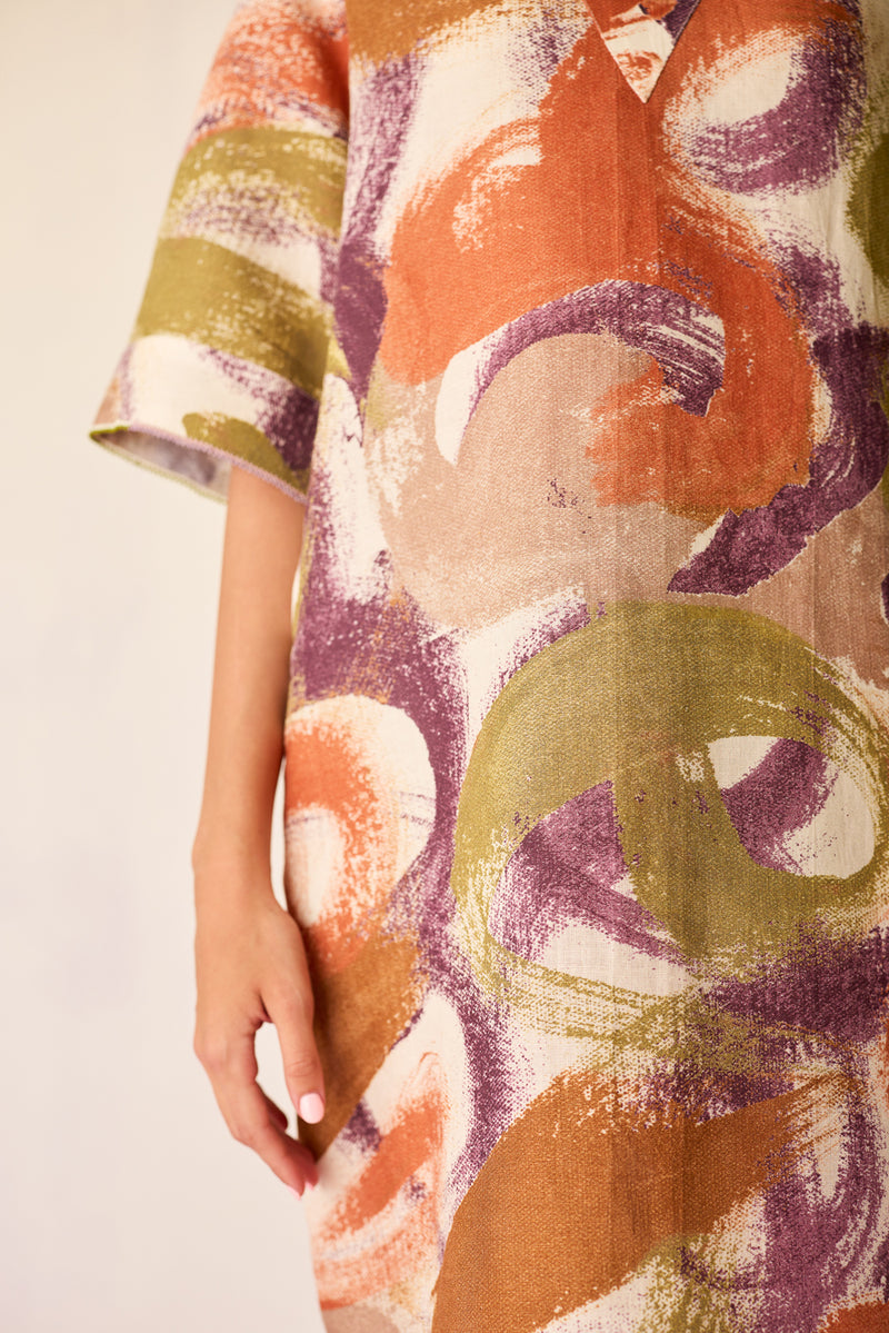 Brushstroke Mini Shift Dress linen dress by World of SiSa in multi-color for women Worldwide