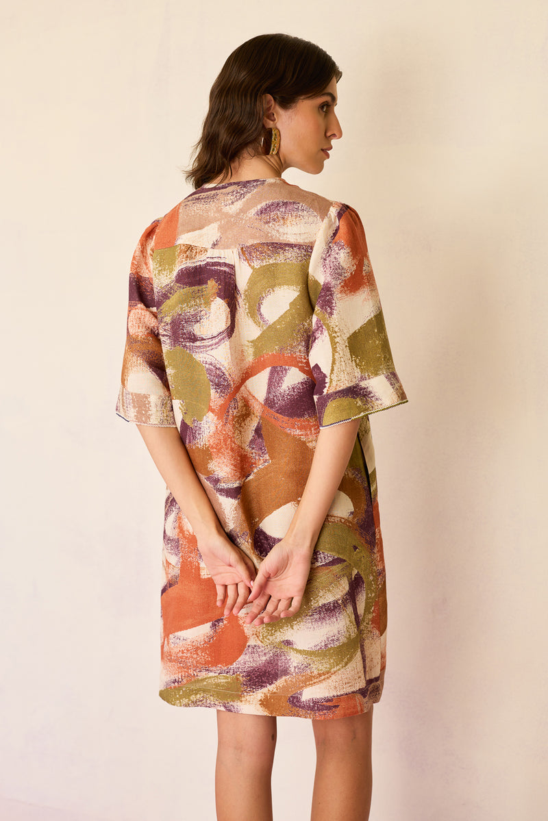 Brushstroke Mini Shift Dress linen dress by World of SiSa in multi-color for women Worldwide