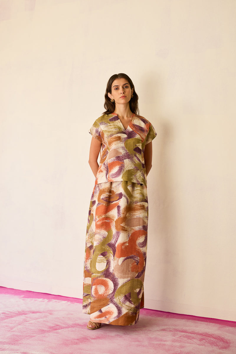 Geometric Brushstroke Co-ord Set linen co-ord set by World of SiSa in multi-color for women Worldwide