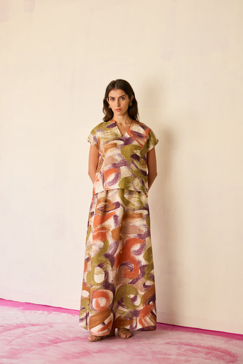 Geometric Brushstroke Co-ord Set linen co-ord set by World of SiSa in multi-color for women Worldwide