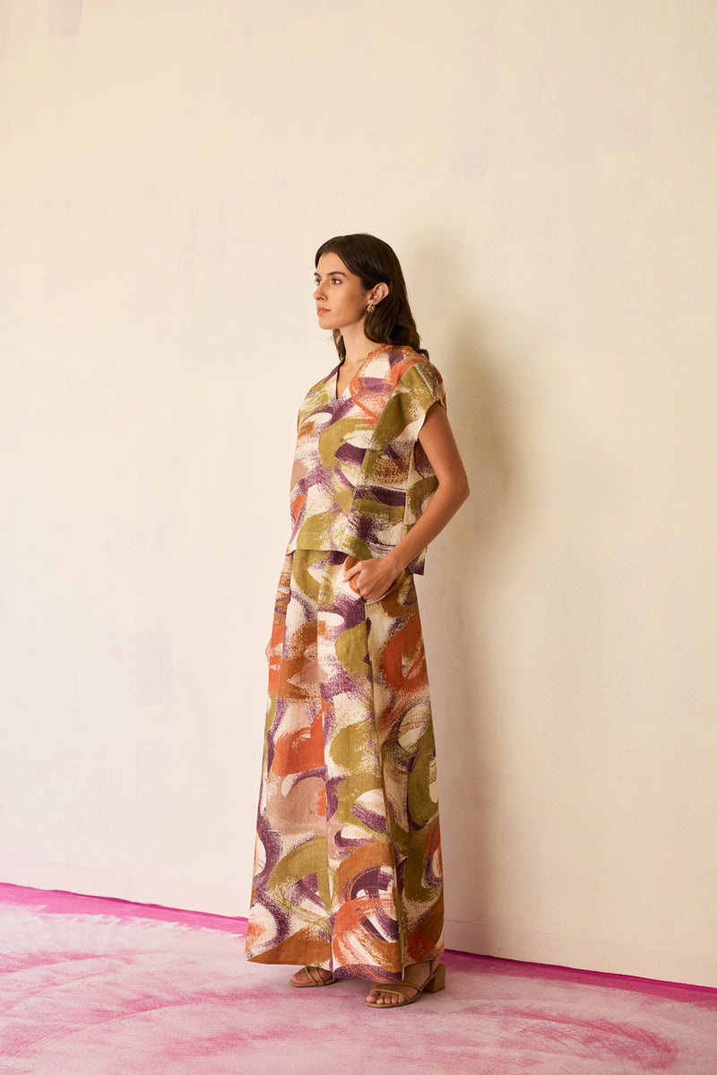 Geometric Brushstroke Co-ord Set linen co-ord set by World of SiSa in multi-color for women Worldwide