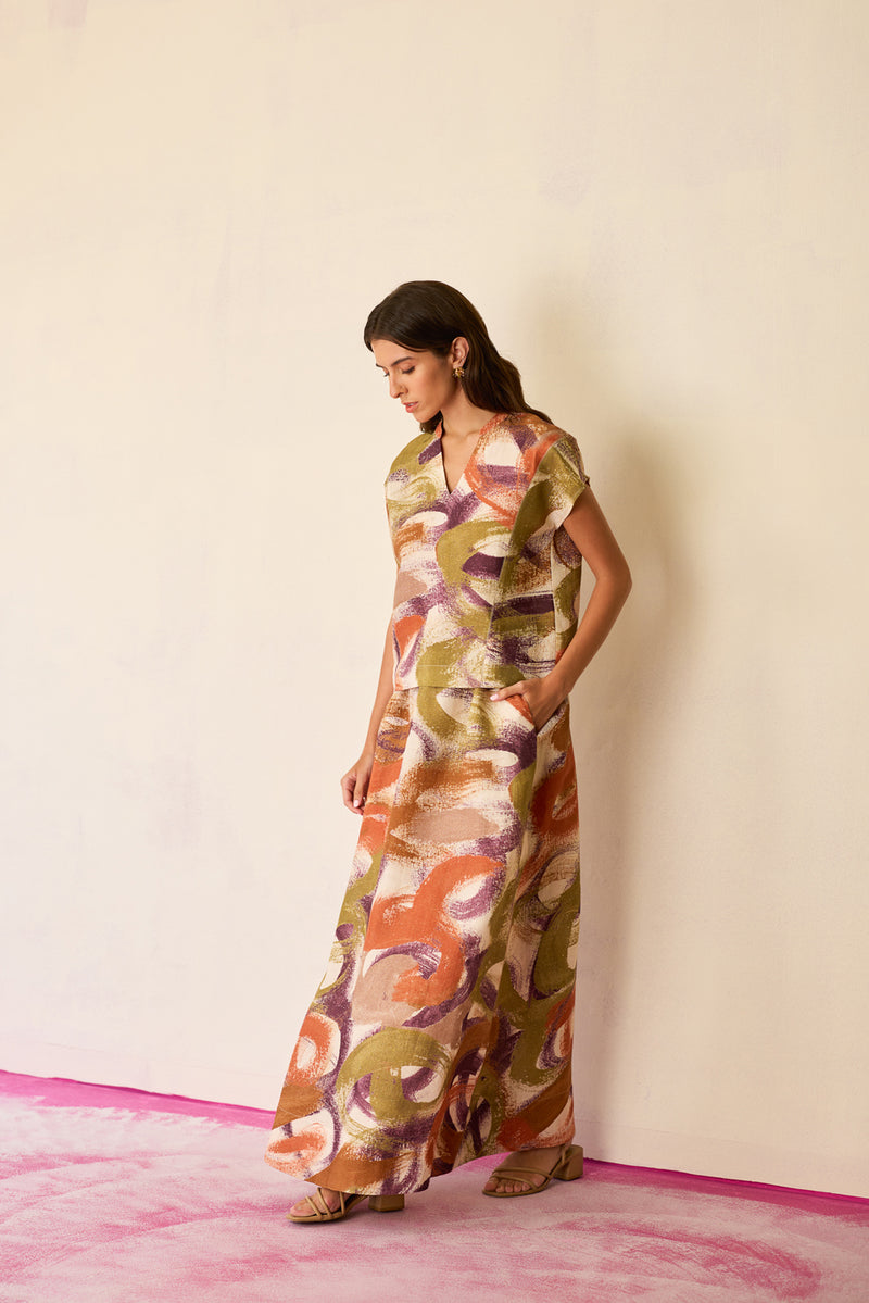 Geometric Brushstroke Co-ord Set linen co-ord set by World of SiSa in multi-color for women Worldwide