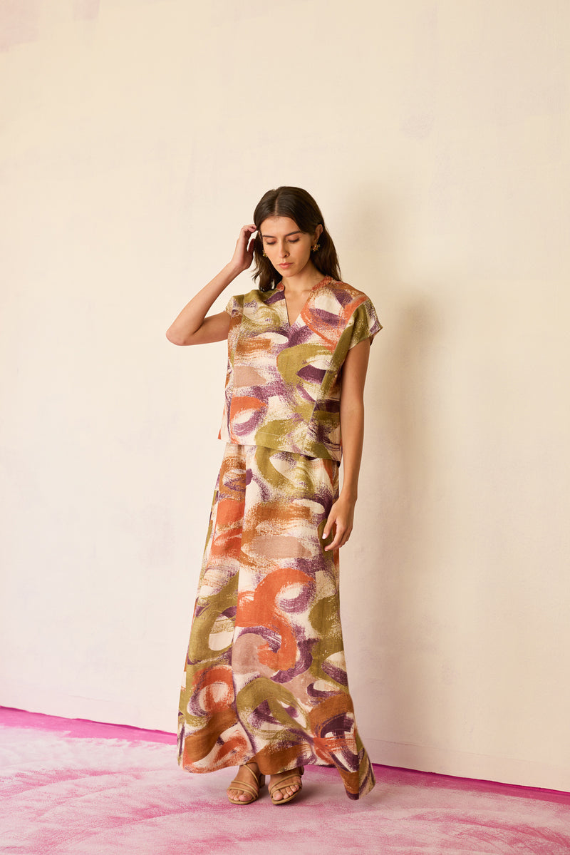 Geometric Brushstroke Co-ord Set linen co-ord set by World of SiSa in multi-color for women Worldwide