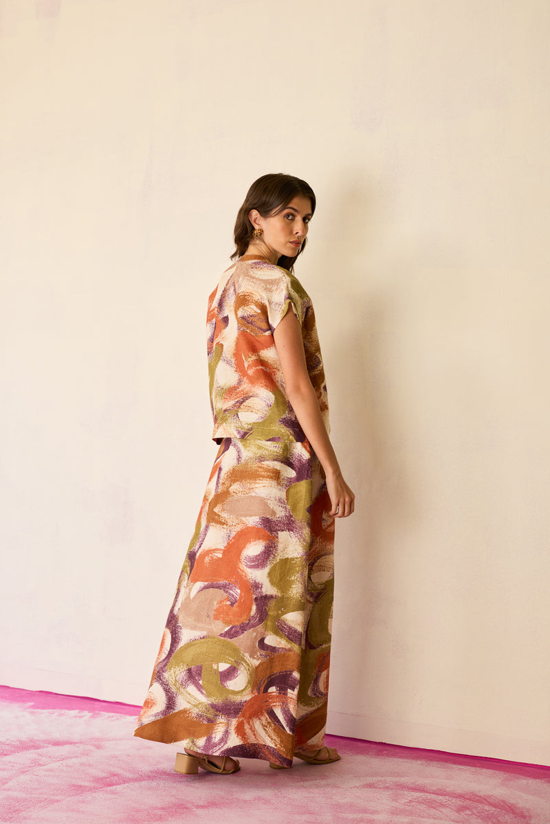 Geometric Brushstroke Co-ord Set linen co-ord set by World of SiSa in multi-color for women Worldwide