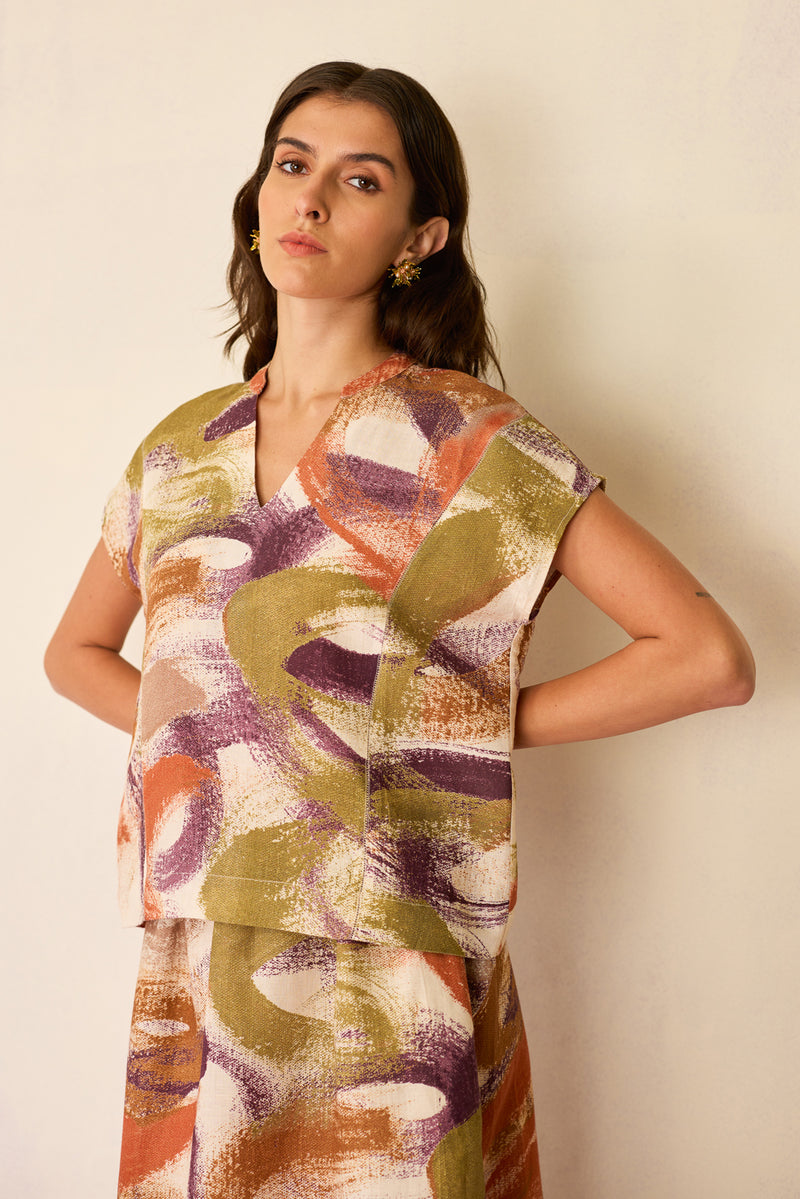 Geometric Brushstroke Co-ord Set linen co-ord set by World of SiSa in multi-color for women Worldwide