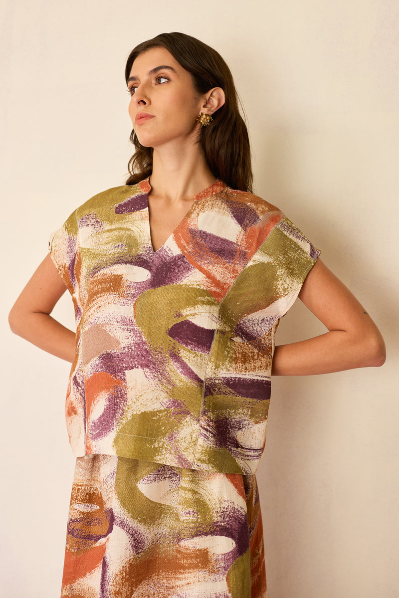 Geometric Brushstroke Co-ord Set linen co-ord set by World of SiSa in multi-color for women Worldwide