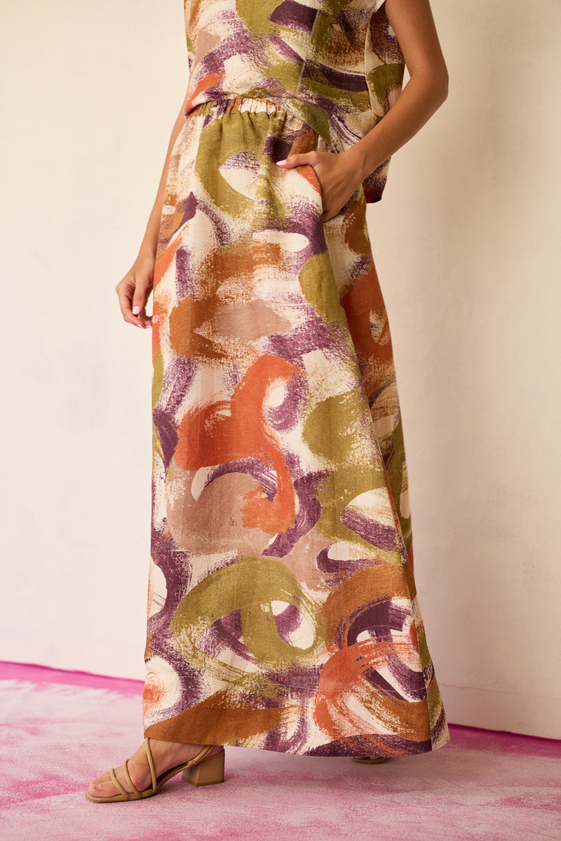 Geometric Brushstroke Co-ord Set linen co-ord set by World of SiSa in multi-color for women Worldwide