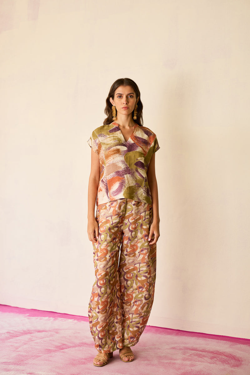 Brushstroke Linen Co-ord Set linen co-ord set by World of SiSa in multi-color for women Worldwide