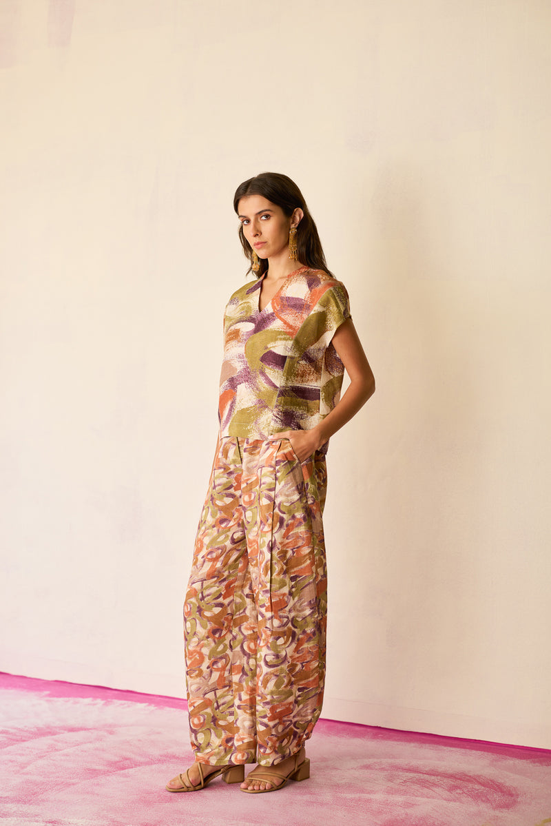 Brushstroke Linen Co-ord Set linen co-ord set by World of SiSa in multi-color for women Worldwide