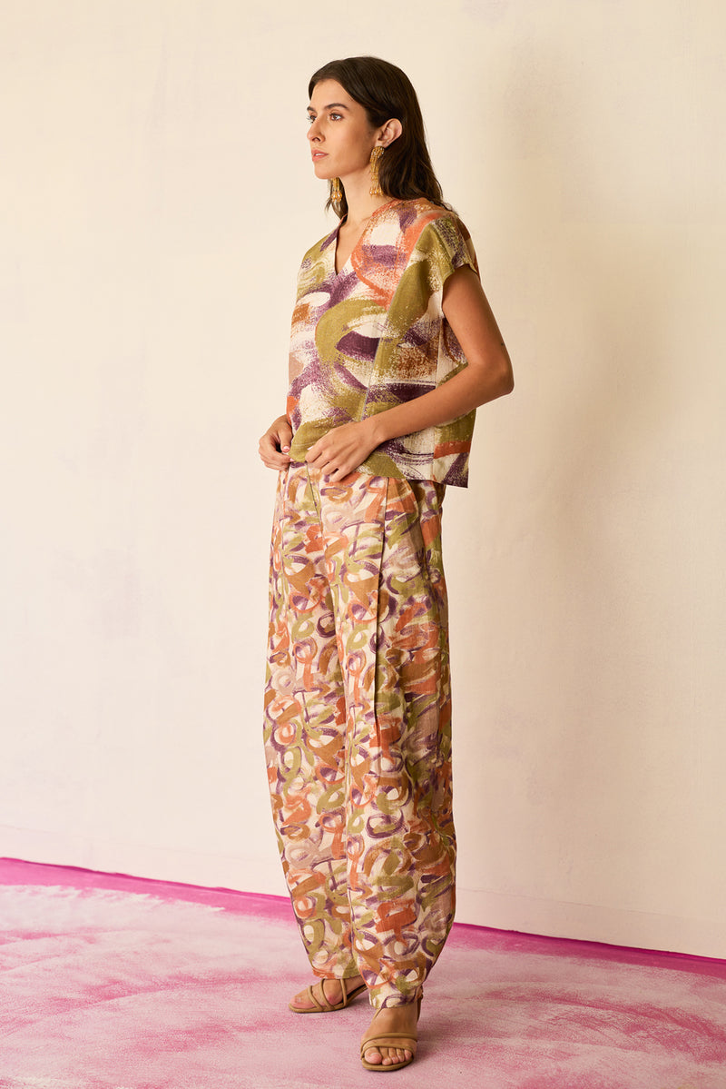 Brushstroke Linen Co-ord Set linen co-ord set by World of SiSa in multi-color for women Worldwide