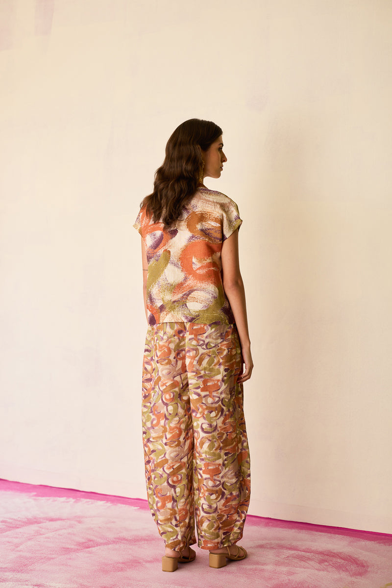 Brushstroke Linen Co-ord Set linen co-ord set by World of SiSa in multi-color for women Worldwide