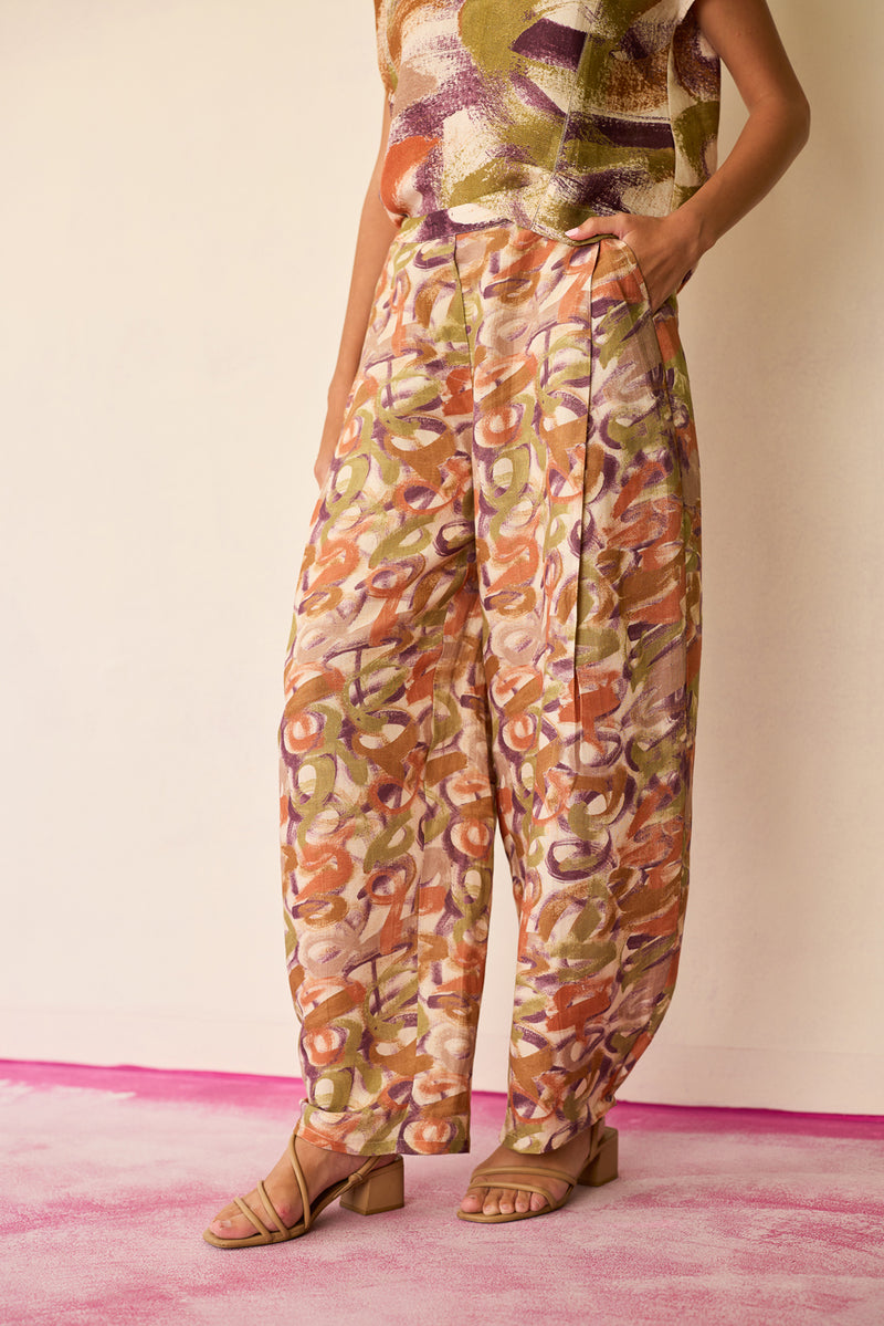 Brushstroke Linen Co-ord Set linen co-ord set by World of SiSa in multi-color for women Worldwide