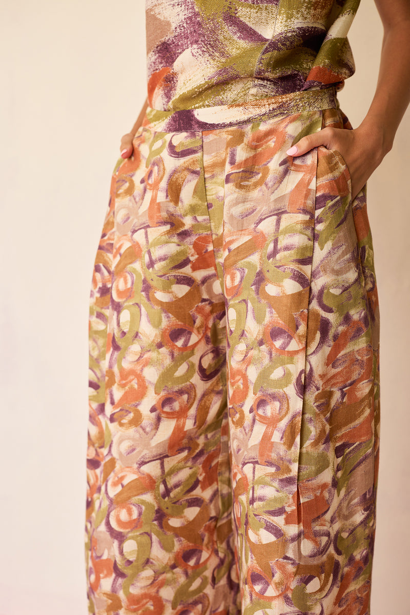 Brushstroke Linen Co-ord Set linen co-ord set by World of SiSa in multi-color for women Worldwide