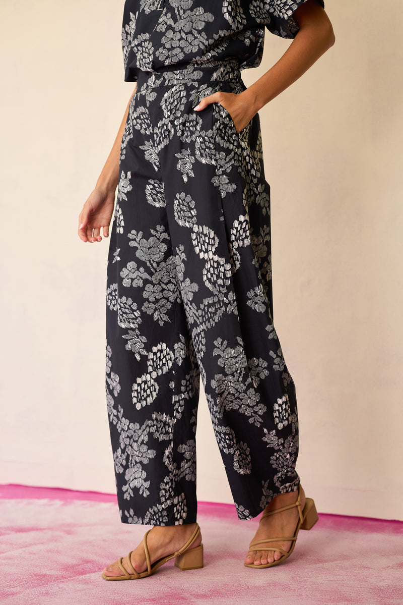 Black Floral Ikat Classic Co-ord Set cotton co-ord set by World of SiSa in black for women Worldwide