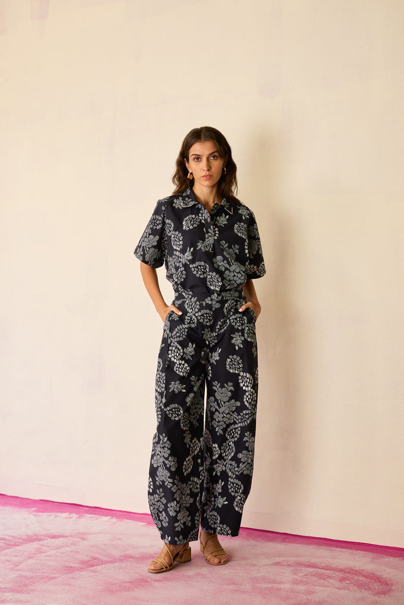 Black Floral Ikat Classic Co-ord Set cotton co-ord set by World of SiSa in black for women Worldwide