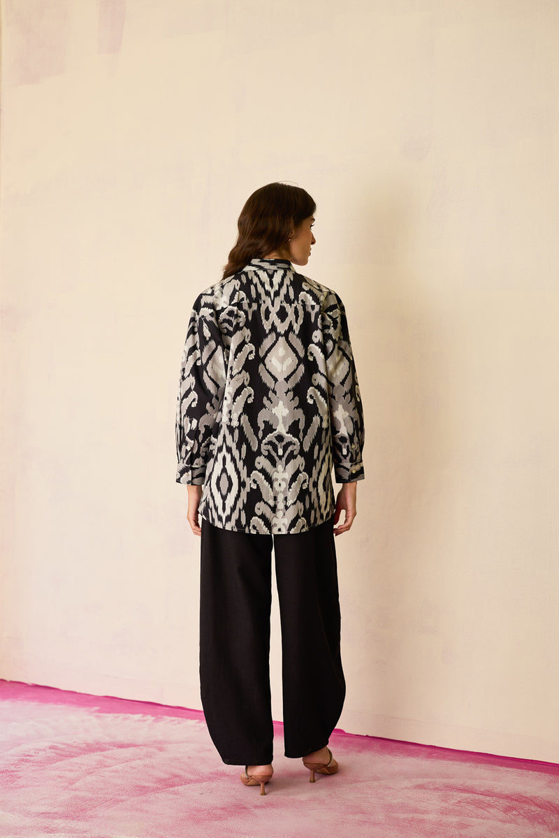 Black Ikat Cord Embroidered Shirt cotton top/shirt by World of SiSa in black for women Worldwide