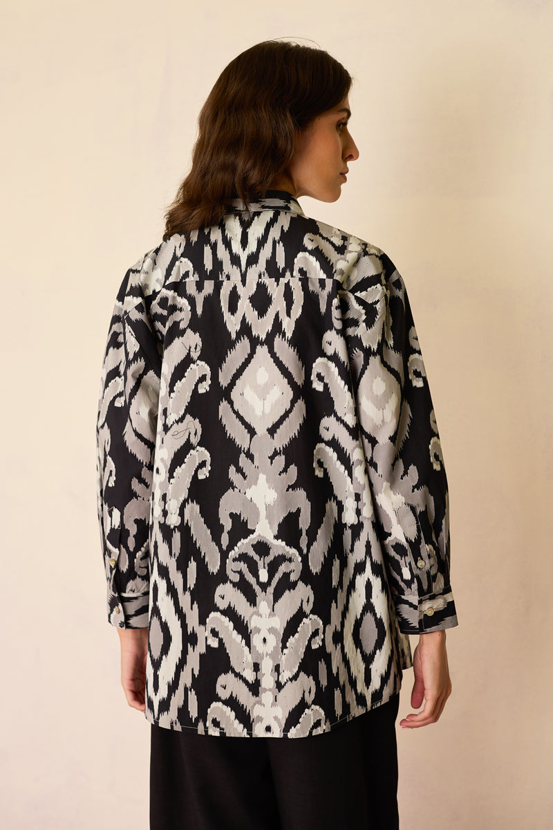 Black Ikat Cord Embroidered Shirt cotton top/shirt by World of SiSa in black for women Worldwide