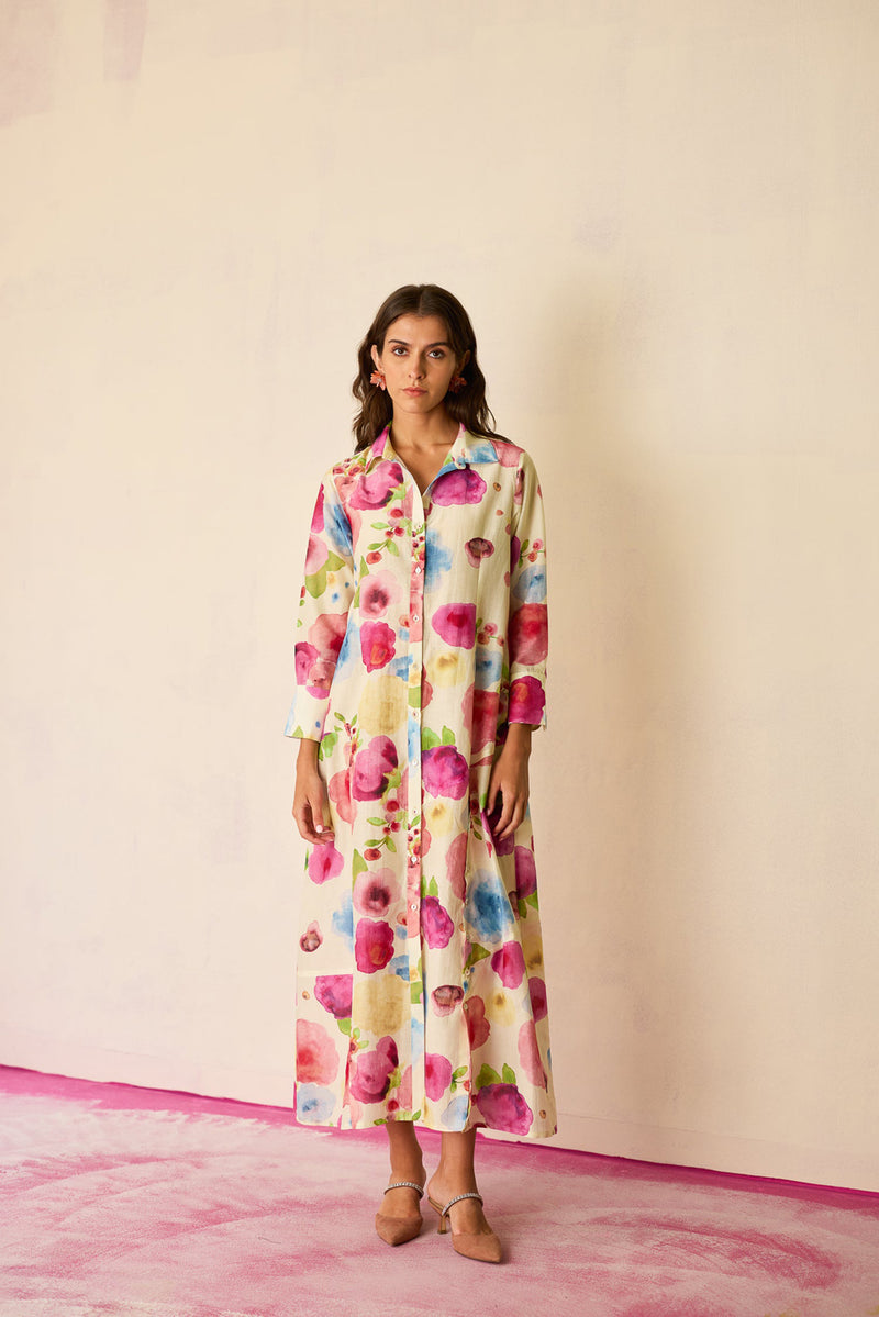 Californian Poppies Shirt Dress cotton, silk dress by World of SiSa in multi-color for women Worldwide