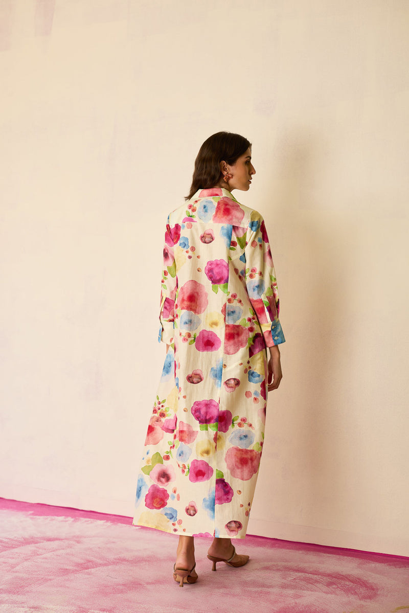 Californian Poppies Shirt Dress cotton, silk dress by World of SiSa in multi-color for women Worldwide