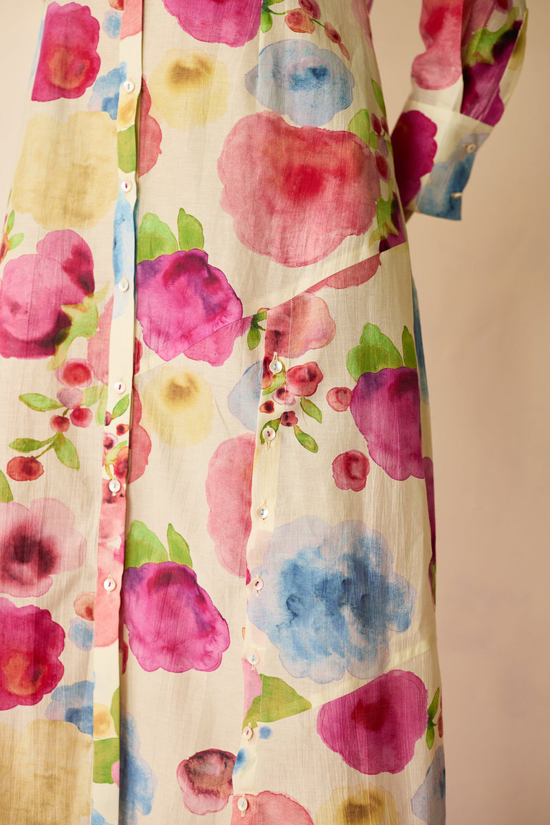 Californian Poppies Shirt Dress cotton, silk dress by World of SiSa in multi-color for women Worldwide