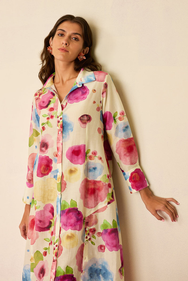 Californian Poppies Shirt Dress cotton, silk dress by World of SiSa in multi-color for women Worldwide