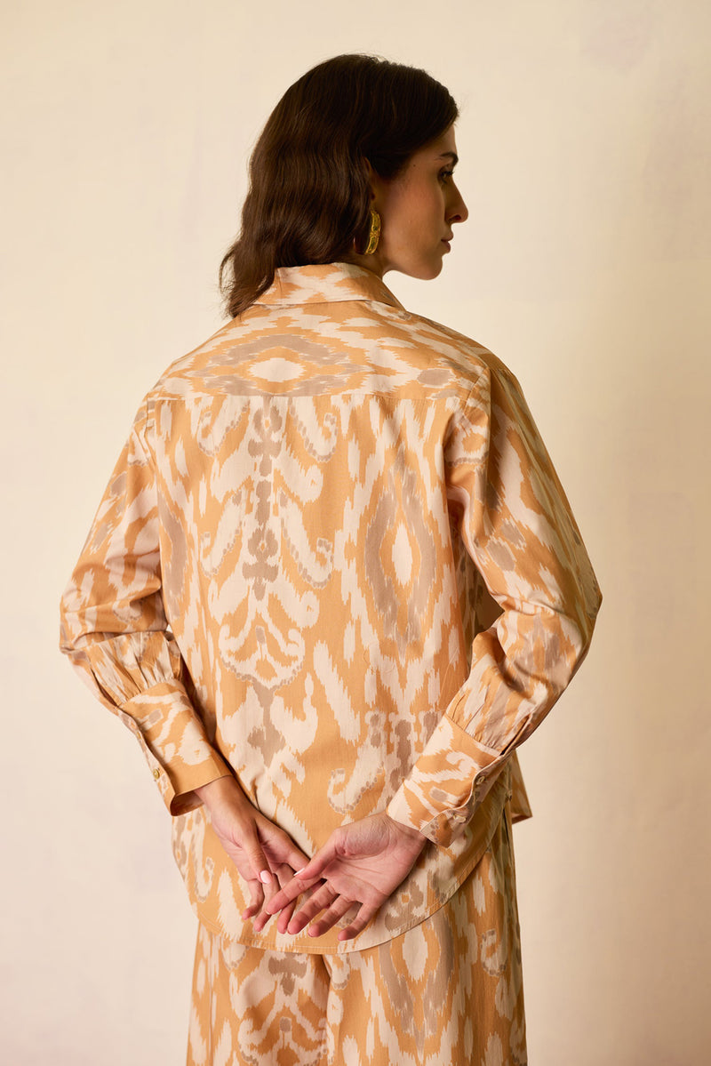 Sand Ikat Classic Shirt cotton top/shirt by World of SiSa in musturd yellow for women Worldwide