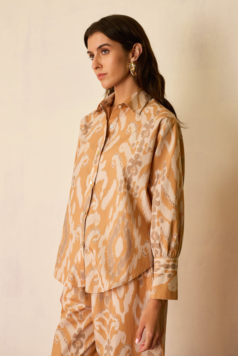 Sand Ikat Classic Shirt cotton top/shirt by World of SiSa in musturd yellow for women Worldwide