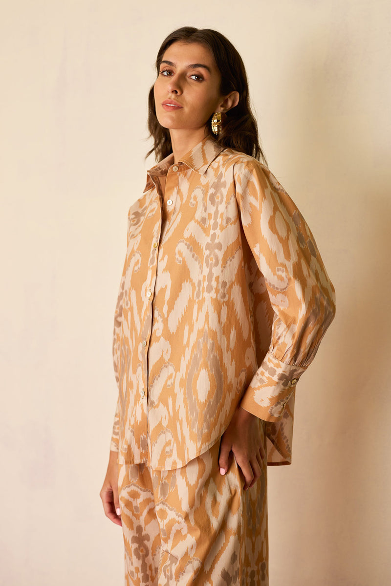 Sand Ikat Classic Shirt cotton top/shirt by World of SiSa in musturd yellow for women Worldwide