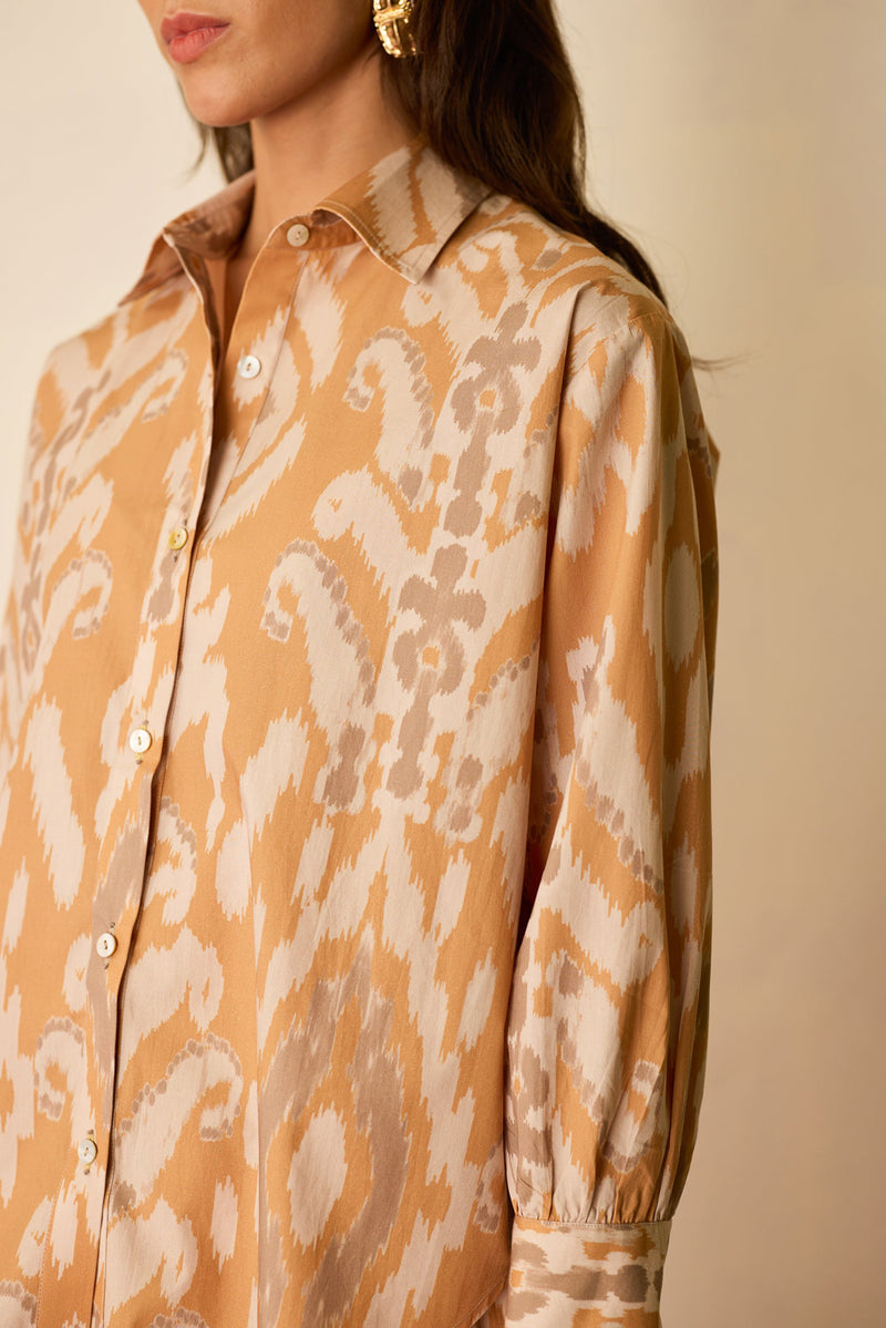 Sand Oversized Ikat Co-ord Set cotton co-ord set by World of SiSa in musturd yellow for women Worldwide