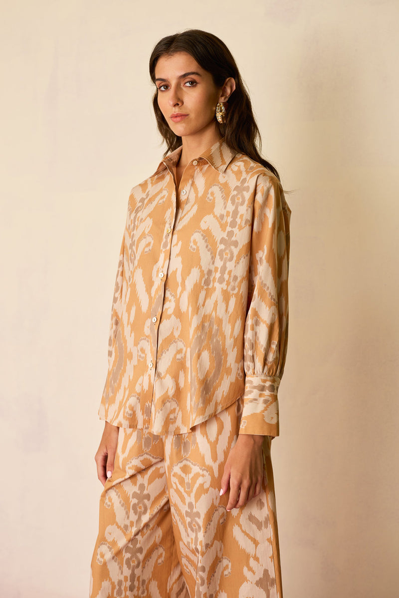 Sand Oversized Ikat Co-ord Set cotton co-ord set by World of SiSa in musturd yellow for women Worldwide