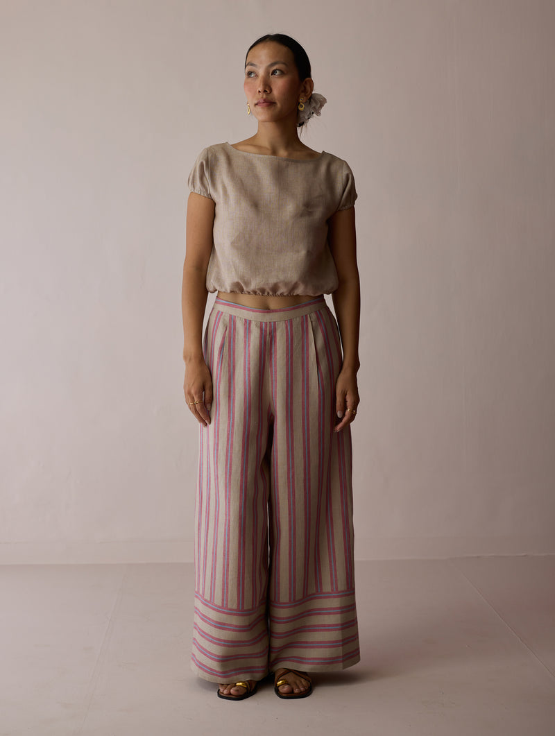 Rimi Linen Co-ord Set-Natural linen co-ord set by Manan in off white for women Worldwide