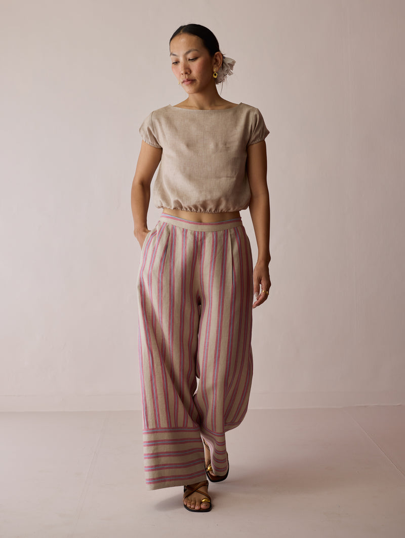 Rimi Linen Co-ord Set-Natural linen co-ord set by Manan in off white for women Worldwide