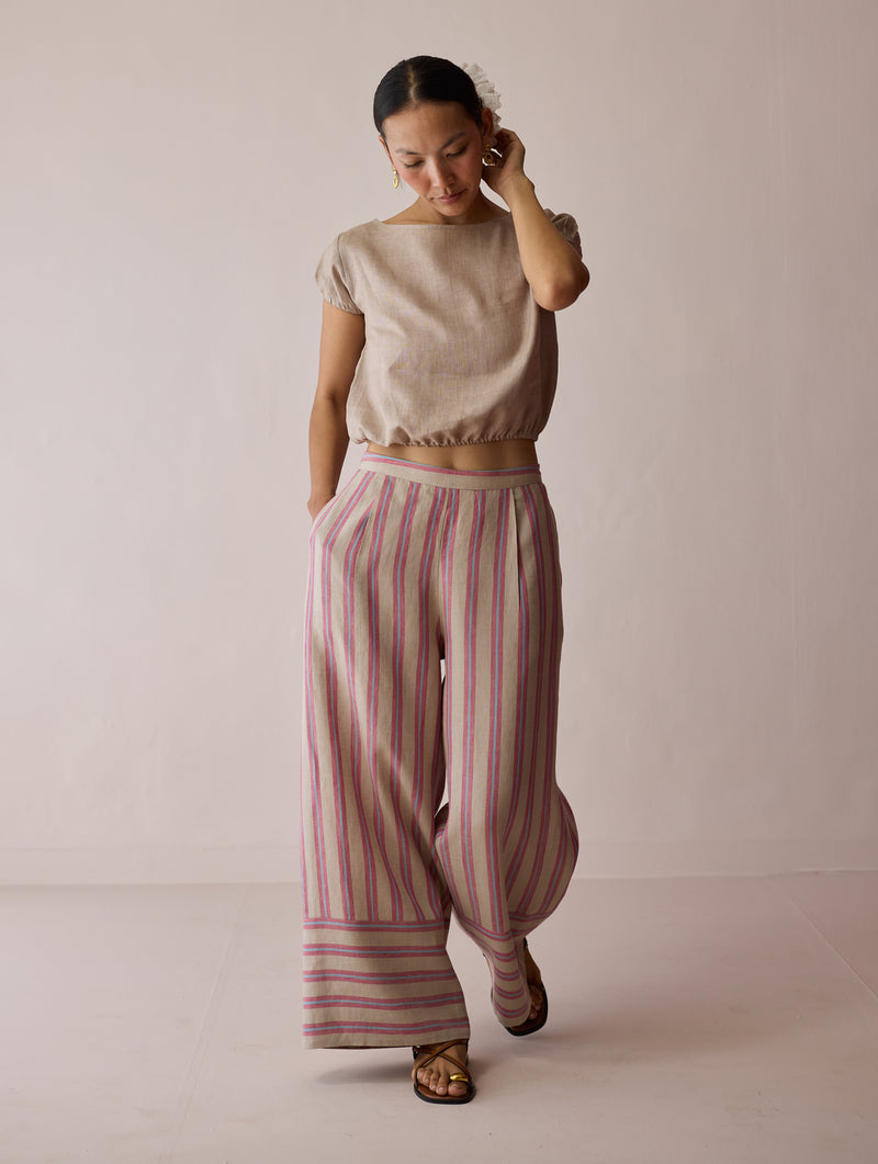 Rimi Linen Co-ord Set-Natural linen co-ord set by Manan in off white for women Worldwide