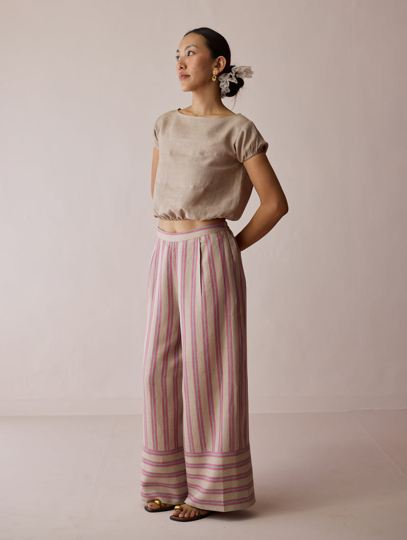 Rimi Linen Crop Top-Natural linen top/shirt by Manan in off white for women Worldwide