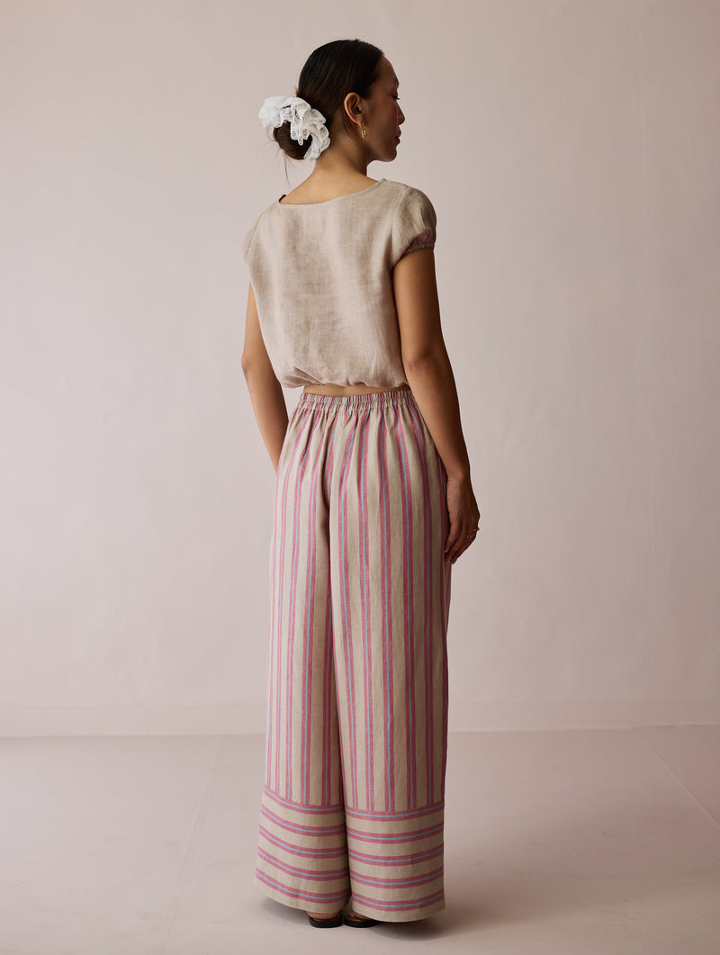 Rimi Linen Co-ord Set-Natural linen co-ord set by Manan in off white for women Worldwide