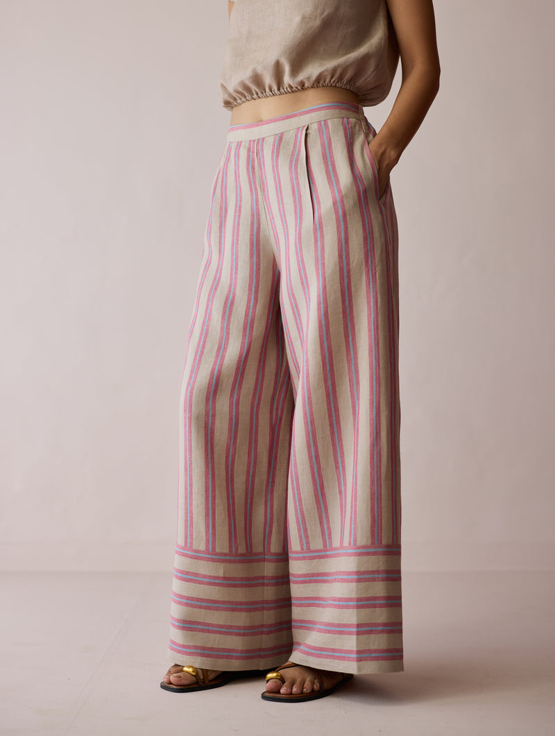 Rimi Linen Co-ord Set-Natural linen co-ord set by Manan in off white for women Worldwide