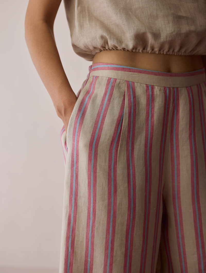 Rimi Linen Co-ord Set-Natural linen co-ord set by Manan in off white for women Worldwide