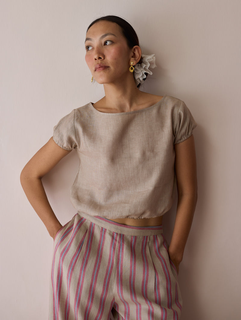 Rimi Linen Co-ord Set-Natural linen co-ord set by Manan in off white for women Worldwide