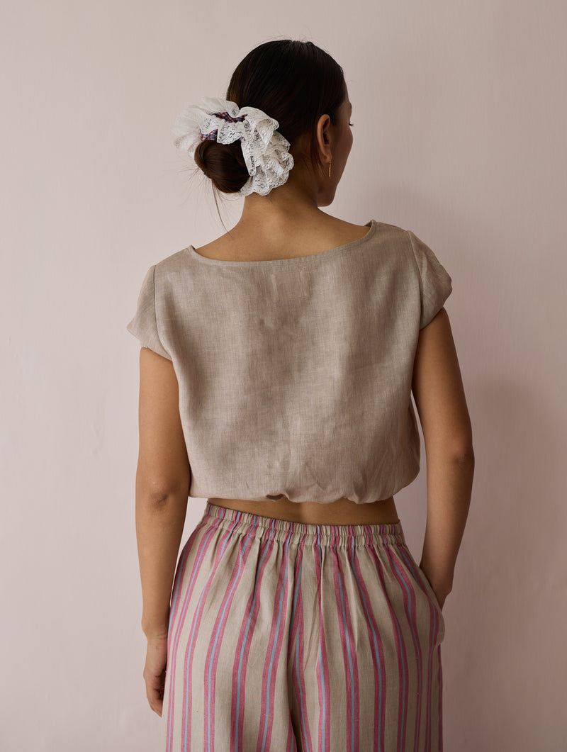 Rimi Linen Co-ord Set-Natural linen co-ord set by Manan in off white for women Worldwide
