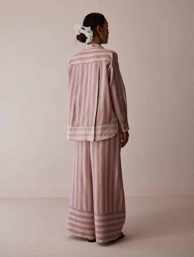 Erra Block-Printed Linen Co-ord-Natural linen co-ord set by Manan in off white for women Worldwide