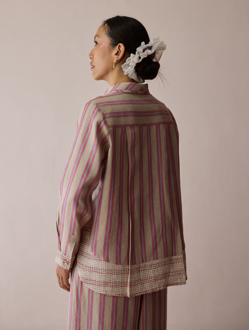 Erra Block-Printed Linen Co-ord-Natural linen co-ord set by Manan in off white for women Worldwide